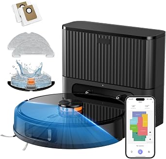 VONKO Robot Aspirateur Laveur avec Station de Vidage Automatique, 8000Pa, Navigation LiDAR 2.0, 180min…