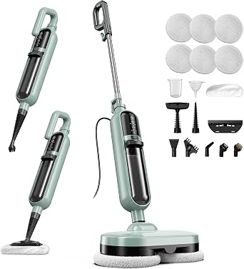 Balai Vapeur Rotatif, Nettoyeur Vapeur Balai 10 en 1, Steam Mop, 6 Tampons