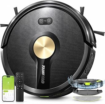 FAMIVAC R10 Robot Aspirateur Laveur 2 en 1, 6000Pa, 160Min, 76MM, 50dB